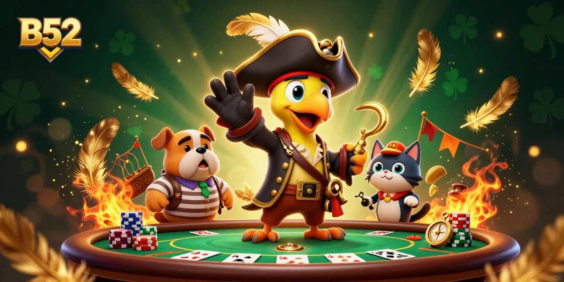 B52 pirate scene with a poker table, embodying thrilling gambling action and excitement.