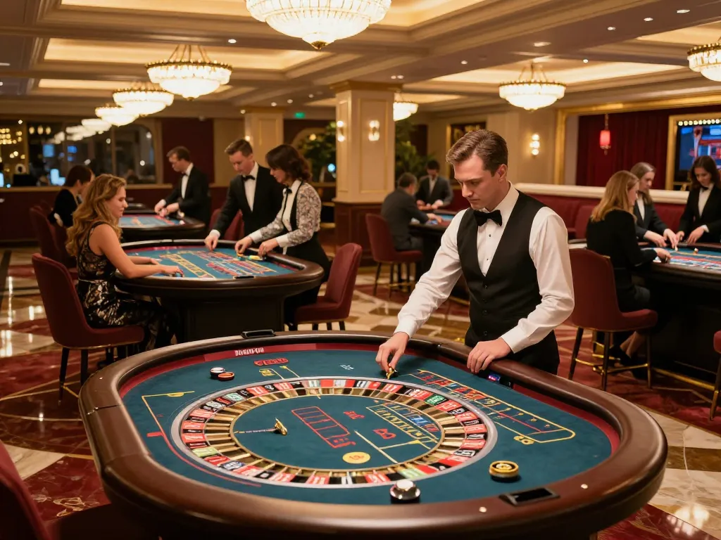 Experience the excitement of gambling at 789WIN with people eagerly placing bets at roulette tables.