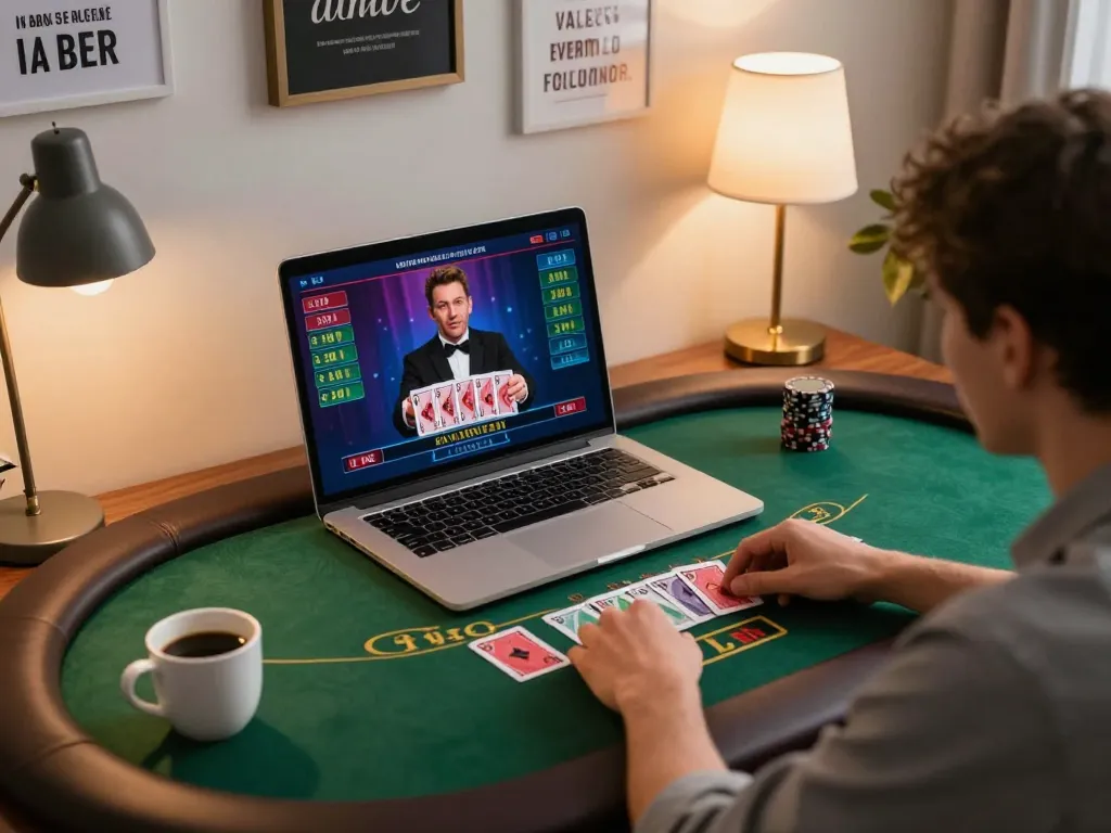 Player engaging with online blackjack at O8, showcasing live dealer interaction and immersive gambling.