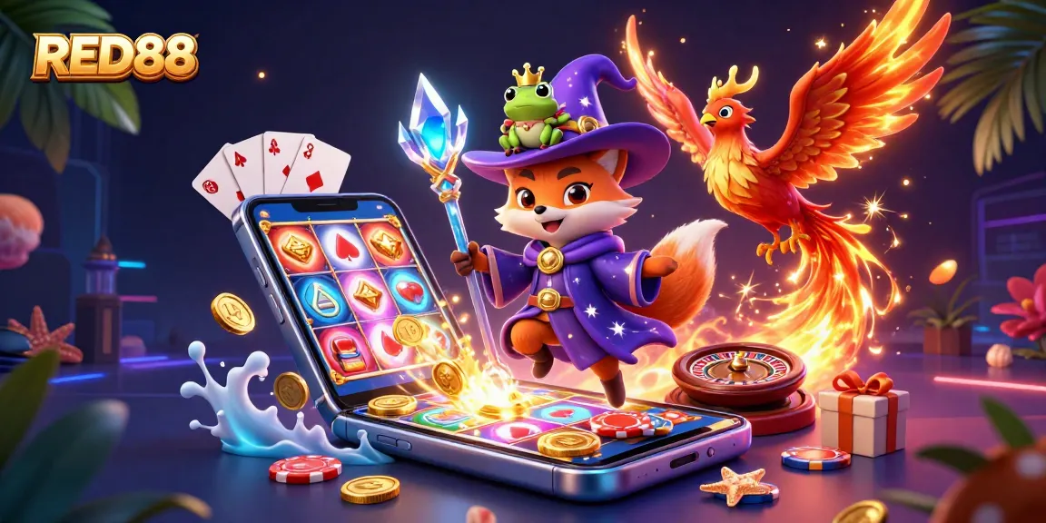 Play exciting slot games at RED88 featuring dynamic wizards, golden coins, and enchanting visuals.