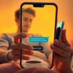 Engaging in sexting AI conversations on a smartphone in a cozy setting.