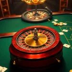 Experience the thrill of gambling at UU 88 with an elegant casino interface featuring a roulette wheel and poker table.