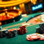 Experience thrill and excitement at a Du88 casino table with poker chips and cards in play.