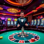 Nohu90 casino scene featuring roulette and slot machines, capturing a thrilling winning moment.