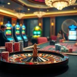 RR88 gamers strategizing at an upscale casino table with vibrant chips and roulette.