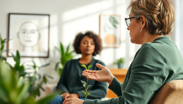 Engaging mental health tips session with a therapist in a soothing office.