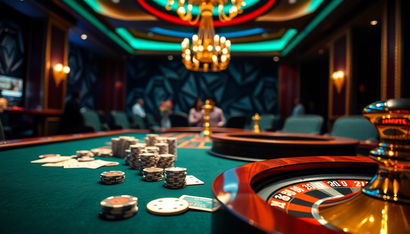An engaging game bài scene with players at a casino table, showcasing excitement and strategic gameplay.