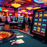 Check Kết quả xổ số displayed on a digital board in an exciting casino atmosphere.