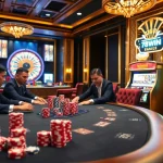Experience the thrill of 78WIN in a luxurious casino setting filled with poker games and vibrant slot machines.