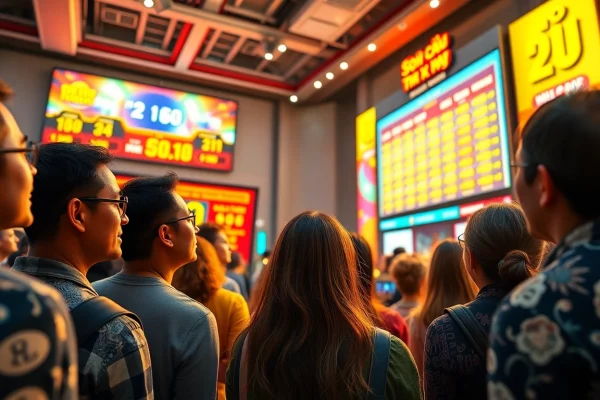 Soi cầu xổ số scene with excited people watching a lottery drawing
