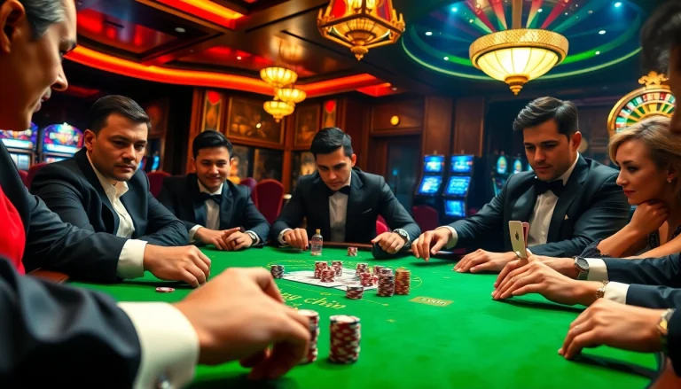 Exciting scene of a high-stakes poker game on Trang chủ 78Win with vibrant casino elements.