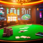 79KING casino scene showcasing poker chips, cards, and an exciting atmosphere for gambling enthusiasts.