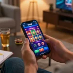 Engaging home scene with a person using the vb88 apk for an immersive online casino experience.