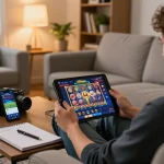 Engaging in thrilling gameplay on the 555win app while enjoying a cozy home environment