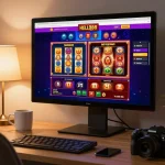 Engaging gameplay at HELLO88 online casino, showcasing vibrant slot games and cozy home setting