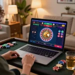 Engaging scene at trang chủ LLwin showcasing online roulette gameplay on a laptop in a cozy living room