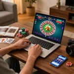 Kwin user enjoying online gaming while engaging with a roulette game interface at home.
