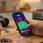Engaging in live dealer games on the Jun88 mobile app for online gambling excitement.