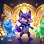 Dabet brings excitement with a dynamic illustration of a wolf pack leader and ghostly companions, immersed in a wealth of golden treasures.