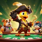 B52 pirate scene with a poker table, embodying thrilling gambling action and excitement.