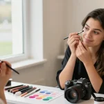 Permanente make-up wenkbrauwen applicatie in een schoonheidssalon, toont transformatie en empowerment.
