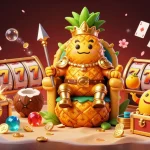 Experience thrilling gameplay at kkwin, featuring vibrant slot reels and exciting characters in a lively casino scene.
