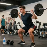 Actieve sporter bij de Unique Pharma Shop tijdens intensieve training in de sportschool.
