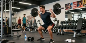 Actieve sporter bij de Unique Pharma Shop tijdens intensieve training in de sportschool.
