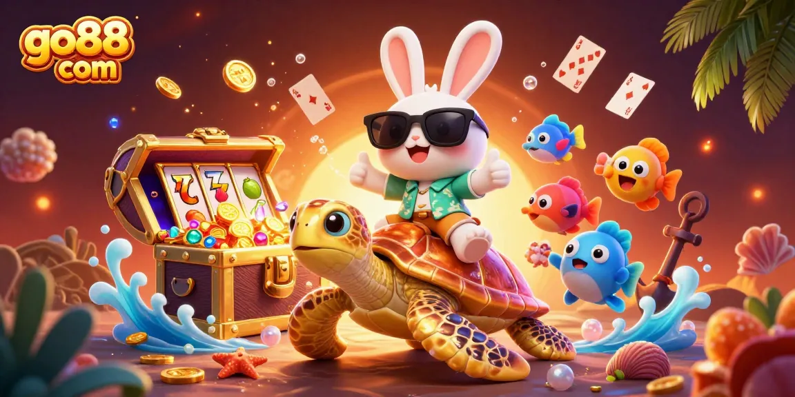 Engage in thrilling gameplay at go88 com with a vibrant scene of a lucky rabbit and golden turtle.