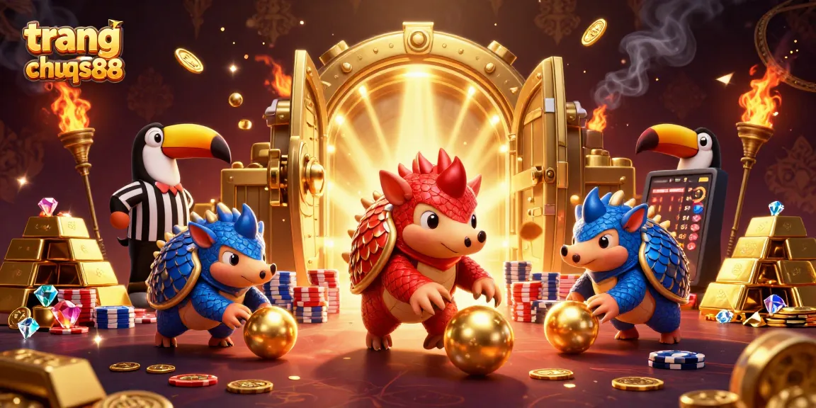Experience thrilling gameplay on trang chu qs88 with animated pangolins in a lavish casino scene.