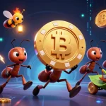 Experience the thrill of tr88 gambling with cartoon ants heisting a giant poker chip.
