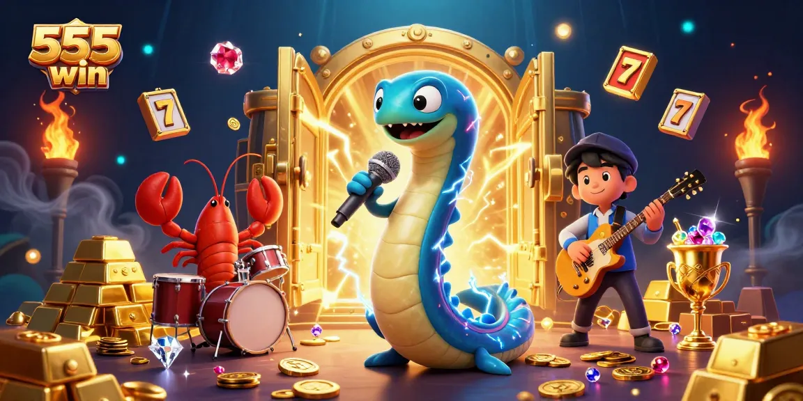 Experience thrilling jackpots with 555win in this vibrant underwater casino illustration.