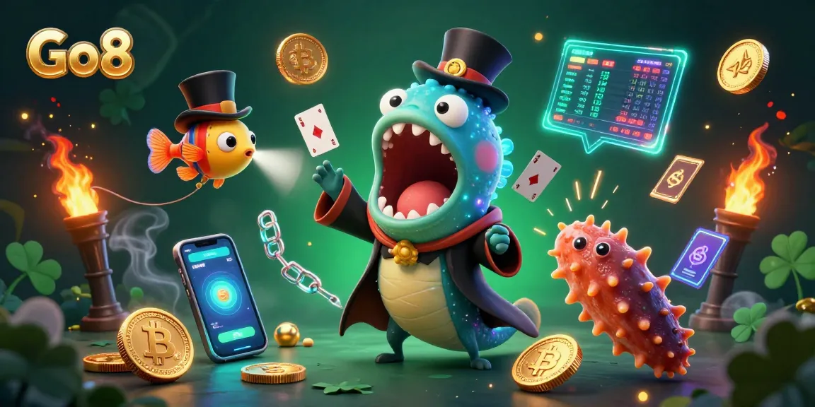 Enjoy thrilling casino card tricks with Go8's bioluminescent sea creatures in an enchanting underwater scene.
