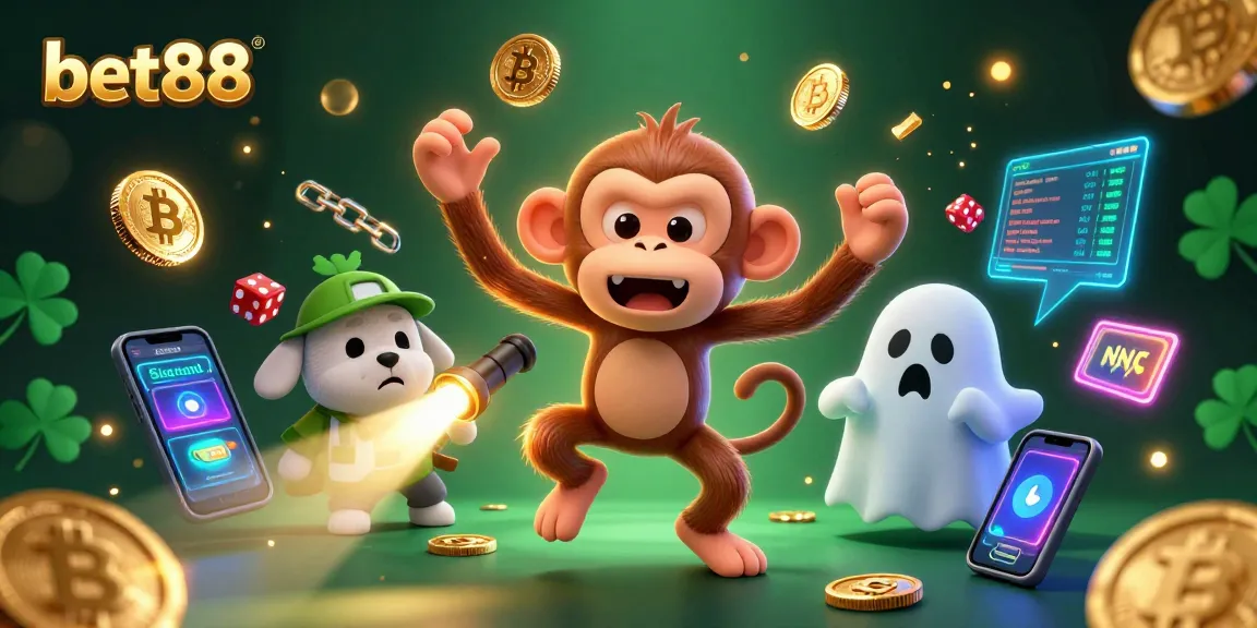 Win big at bet88 with a playful poltergeist monkey and ghost-hunter puppy in a haunted casino.